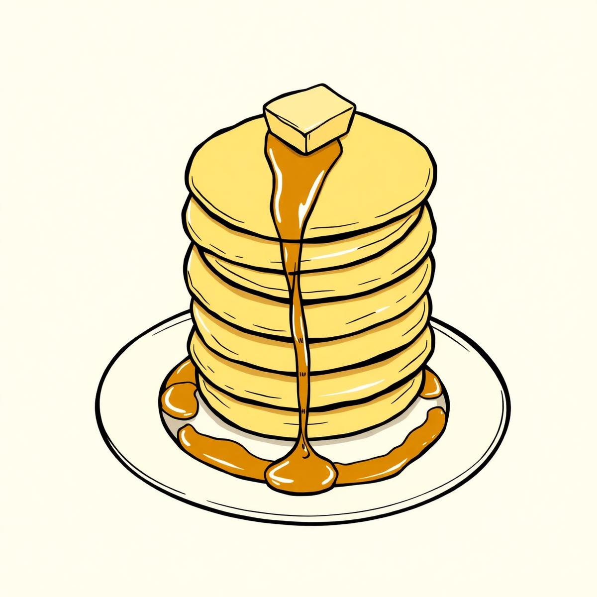 Stack of golden pancakes with butter and syrup